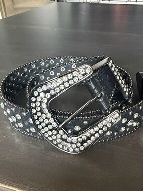 Crystal Buckle Studded Black Belt
